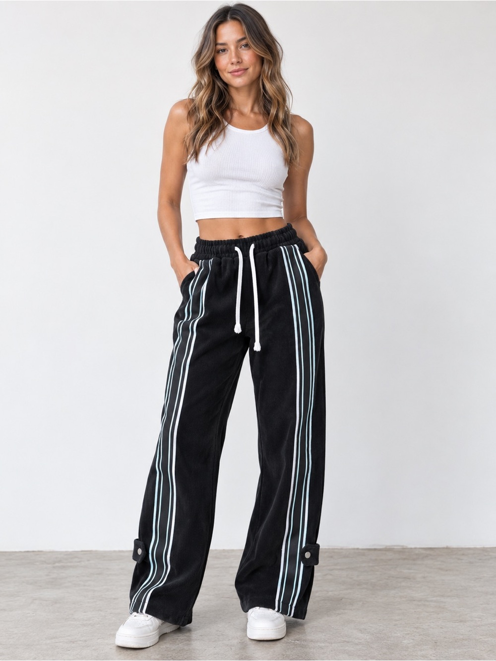 Aelfric Eden Black Corduroy Striped Track Pants Y2K Streetwear M